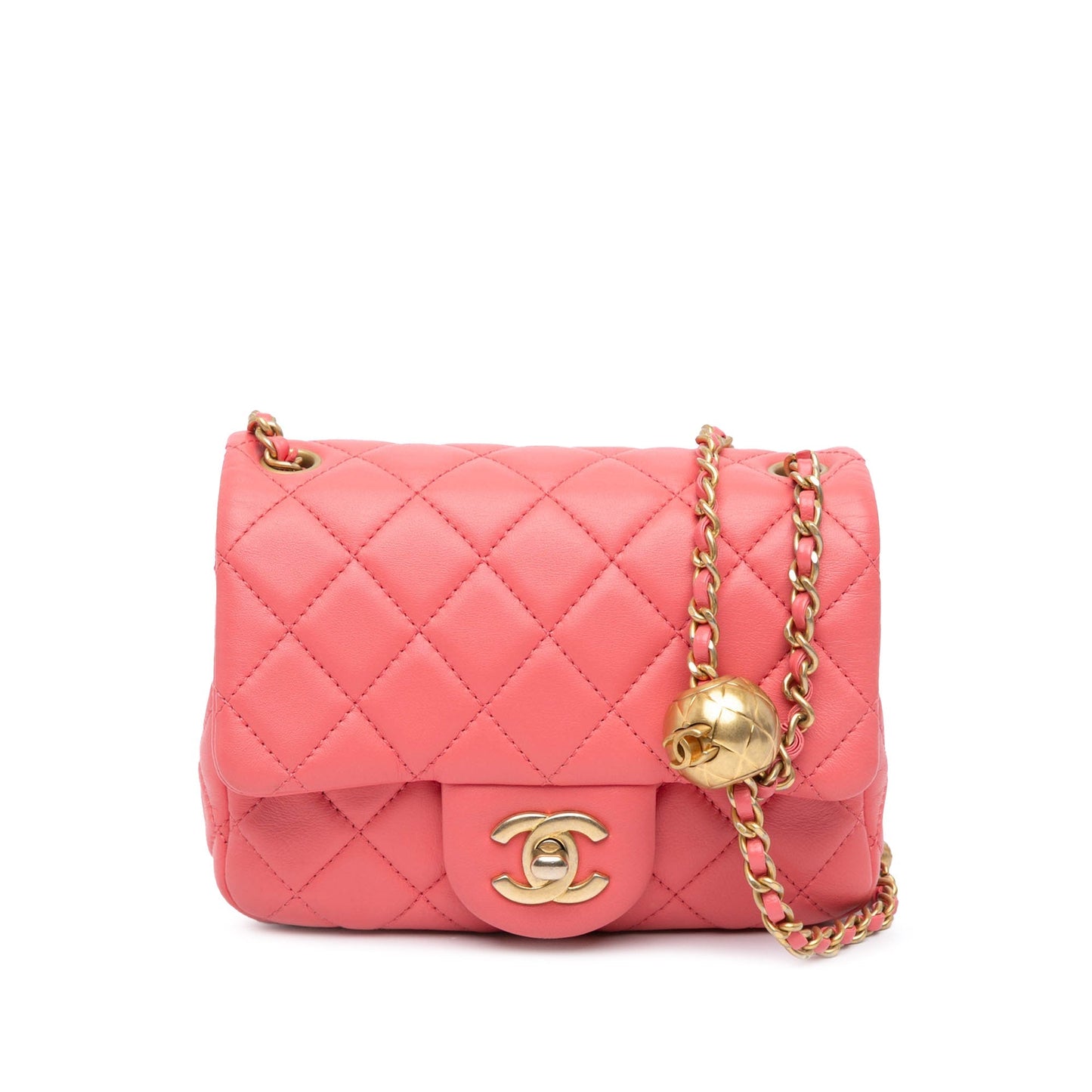 Pink Chanel Mini Square Classic Lambskin Pearl Crush Flap Crossbody Bag