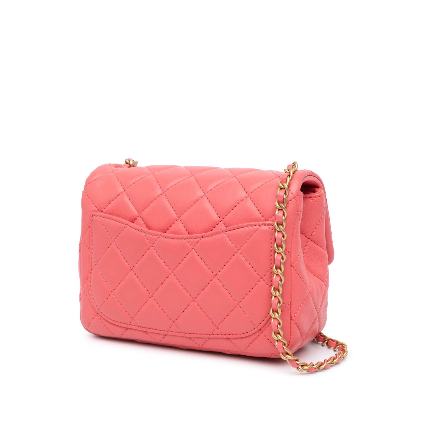 Pink Chanel Mini Square Classic Lambskin Pearl Crush Flap Crossbody Bag