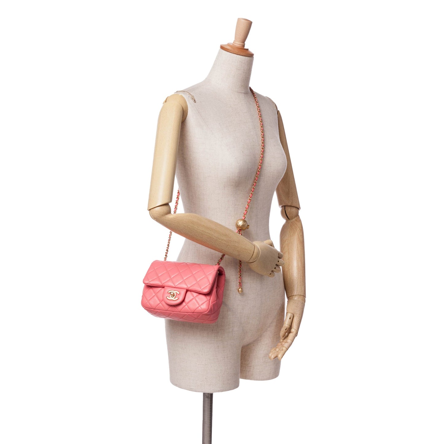 Pink Chanel Mini Square Classic Lambskin Pearl Crush Flap Crossbody Bag
