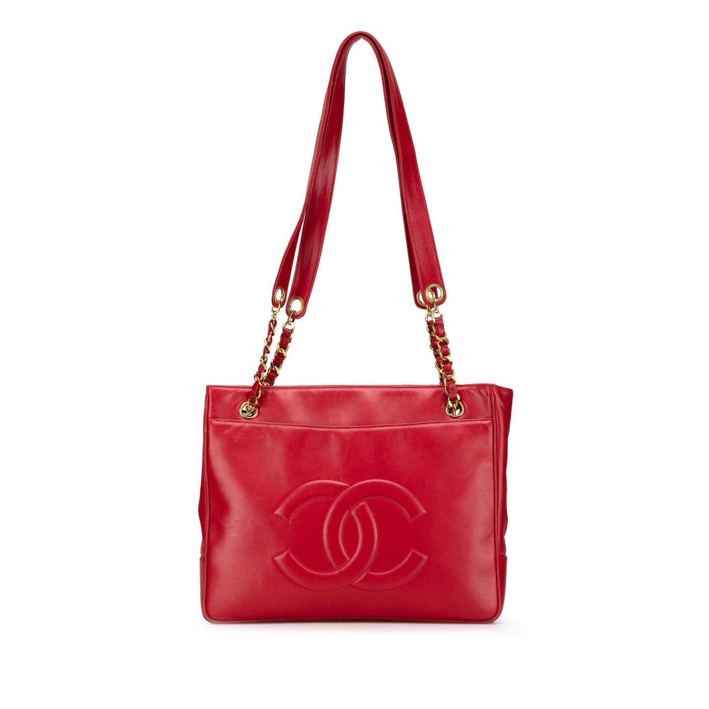 Red Chanel CC Lambskin Chain Tote