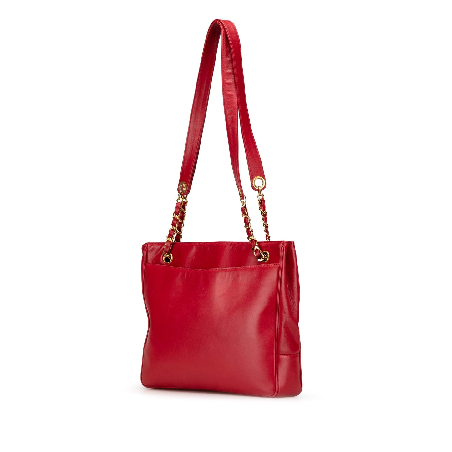 Red Chanel CC Lambskin Chain Tote