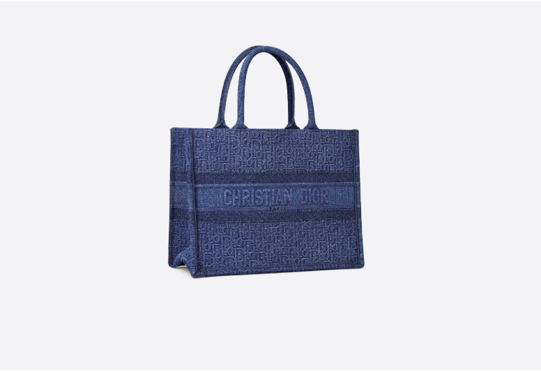 Dior Small Blue Dior Oblique Embroidered Denim Dior Book Tote