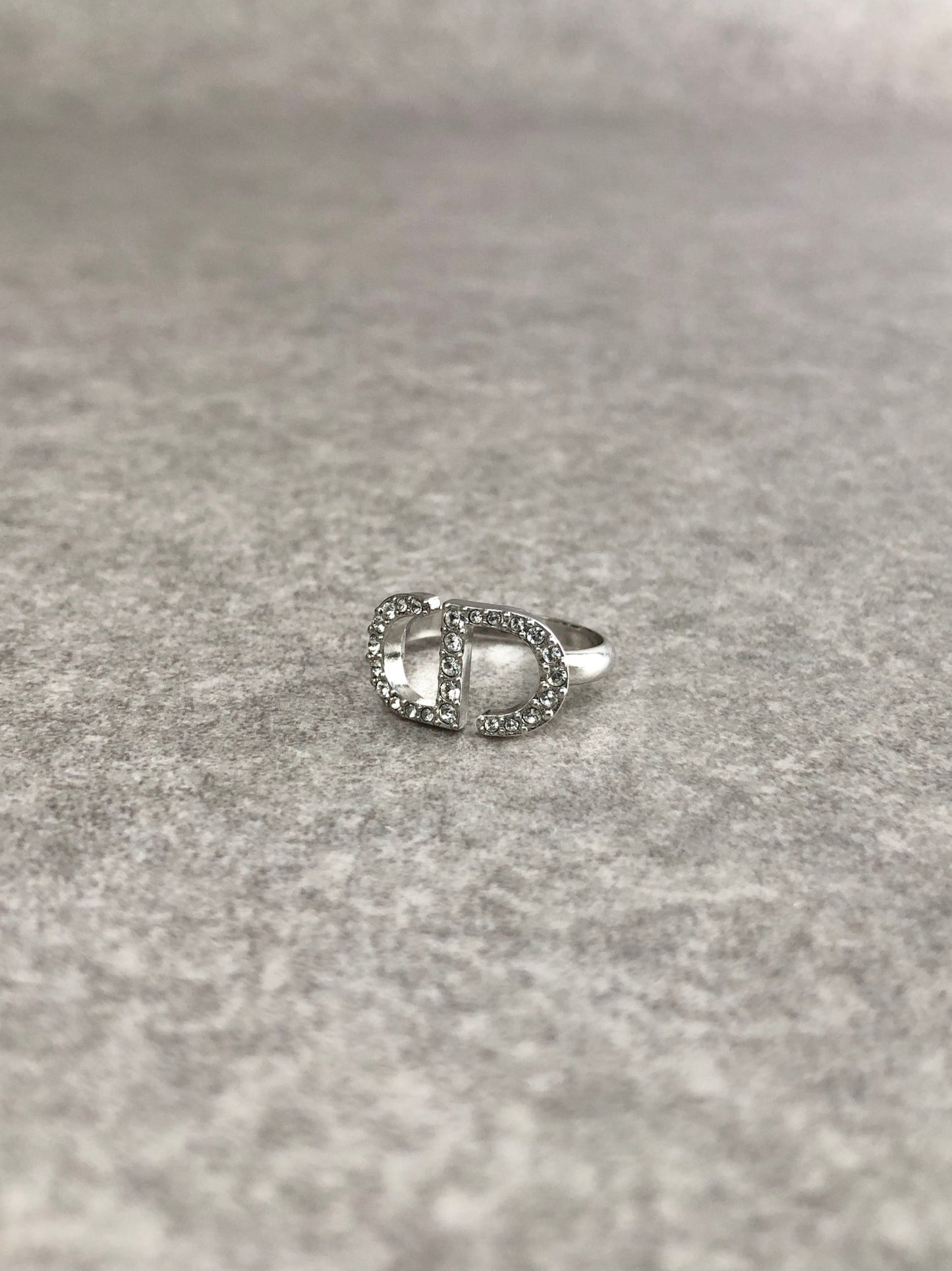 Christian Dior CD Logo Motif Rhinestone Ring Silver PETIT CD Vintage di6pz4