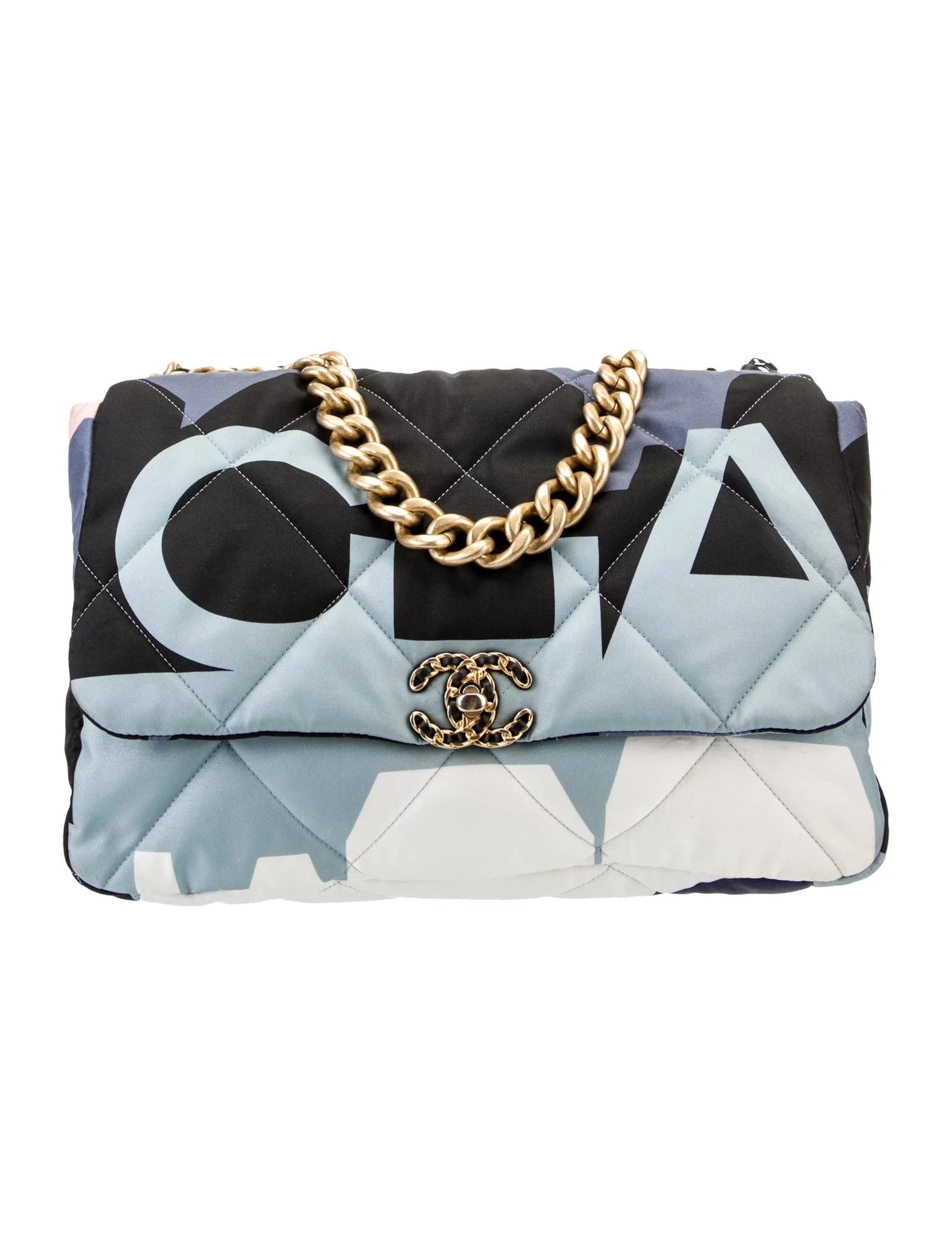 CHANEL CC QUILTED PRINTED SILK MAXI 19 FLAP BAG