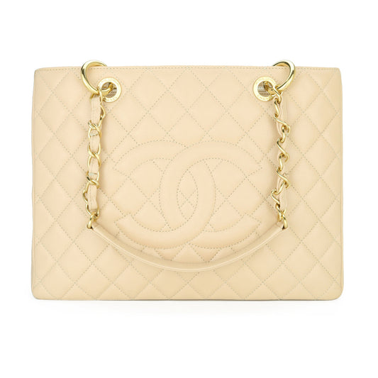 Top Quality Chanel Grand Shopping Tote [GST] Beige Caviar Gold Hardware 2013