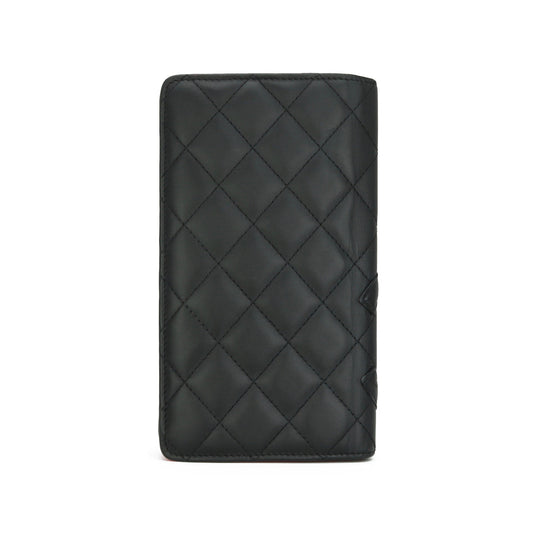 Chanel Quilted Cambon Long Flap Wallet Black Calfskin Silver Hardware 2014