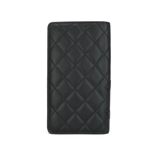 Chanel Quilted Cambon Long Flap Wallet Black Calfskin Silver Hardware 2014