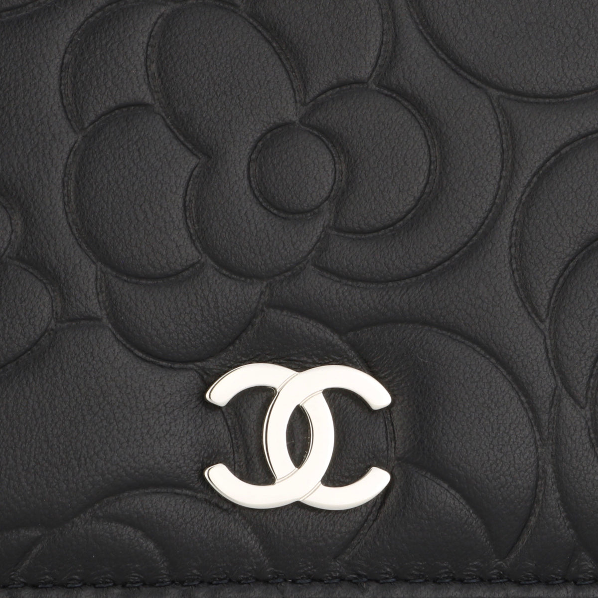 Chanel Camellia Long Zipped Wallet Black Lambskin Silver Hardware 2013