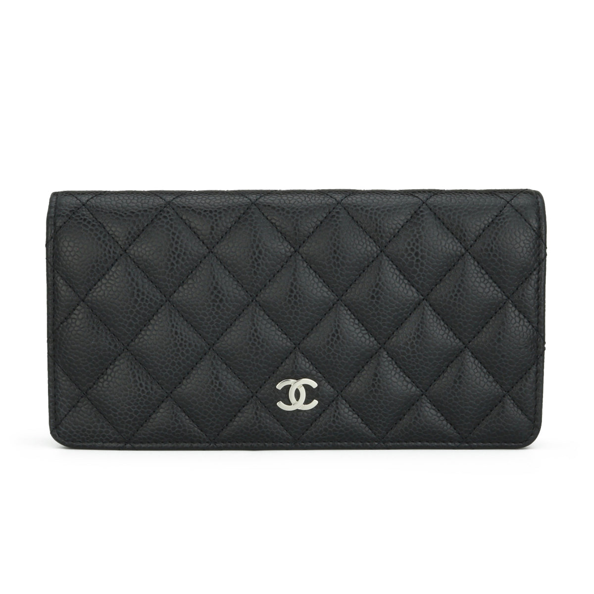 Chanel Quilted Classic Long Flap Yen Wallet Black Caviar Silver Hardware 2014