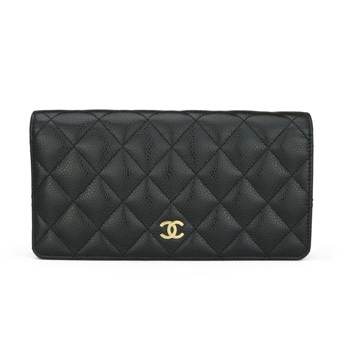 Chanel Quilted Classic Long Flap Yen Wallet Black Caviar Gold Hardware 2017