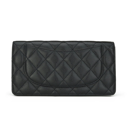Chanel Quilted Classic Long Flap Yen Wallet Black Caviar Gold Hardware 2017