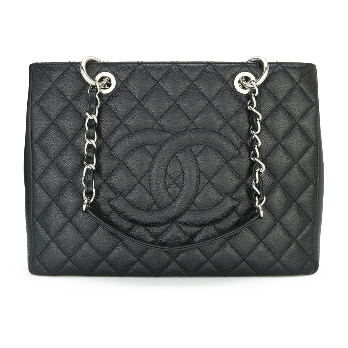 Top Quality Chanel Grand Shopping Tote [GST] Black Caviar Silver Hardware 2014