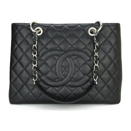 Top Quality Chanel Grand Shopping Tote [GST] Black Caviar Silver Hardware 2015