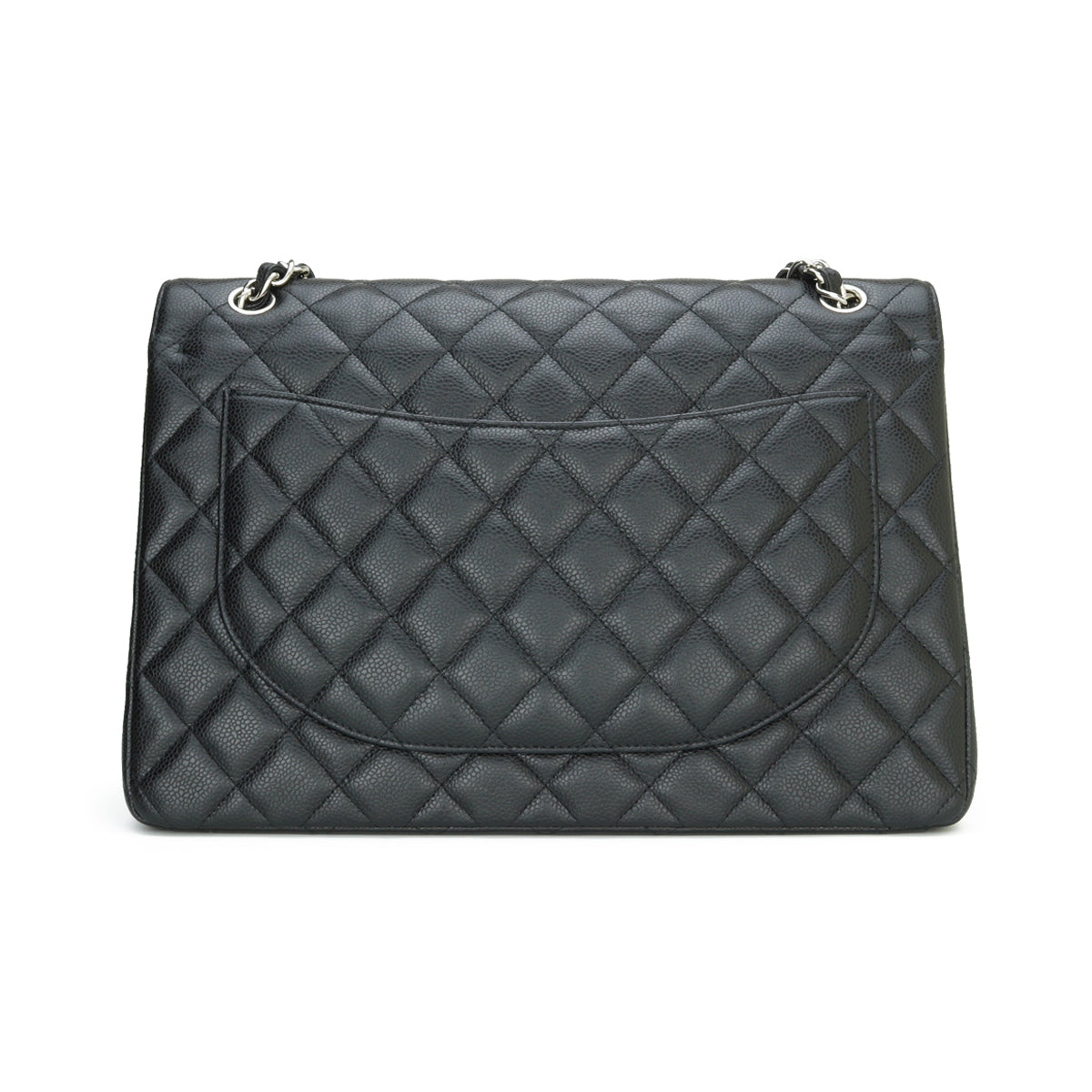 Chanel Double Flap Maxi Black Caviar Silver Hardware 2014