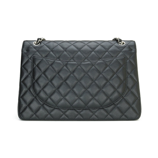 Chanel Double Flap Maxi Black Caviar Silver Hardware 2014