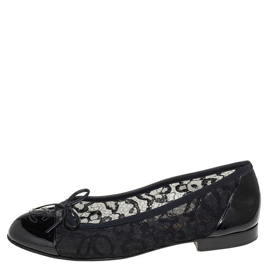 CHANEL PATENT & LEATHER LACE BALLET SHOES