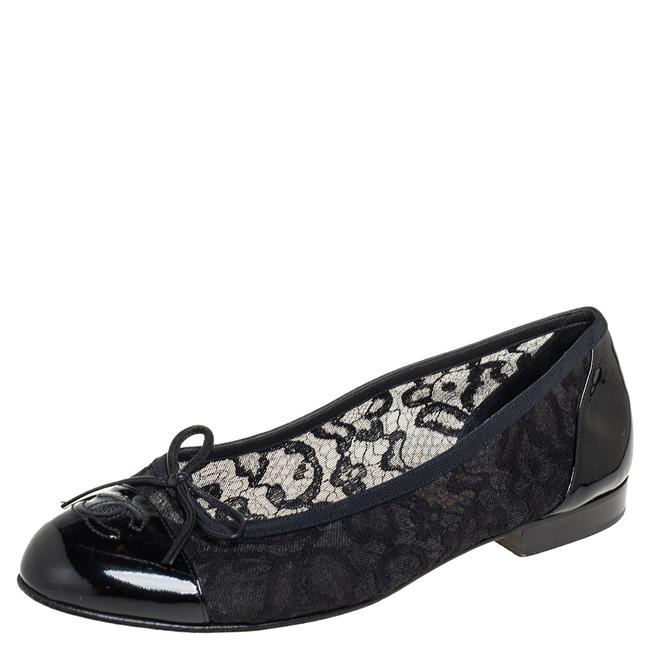 CHANEL PATENT & LEATHER LACE BALLET SHOES