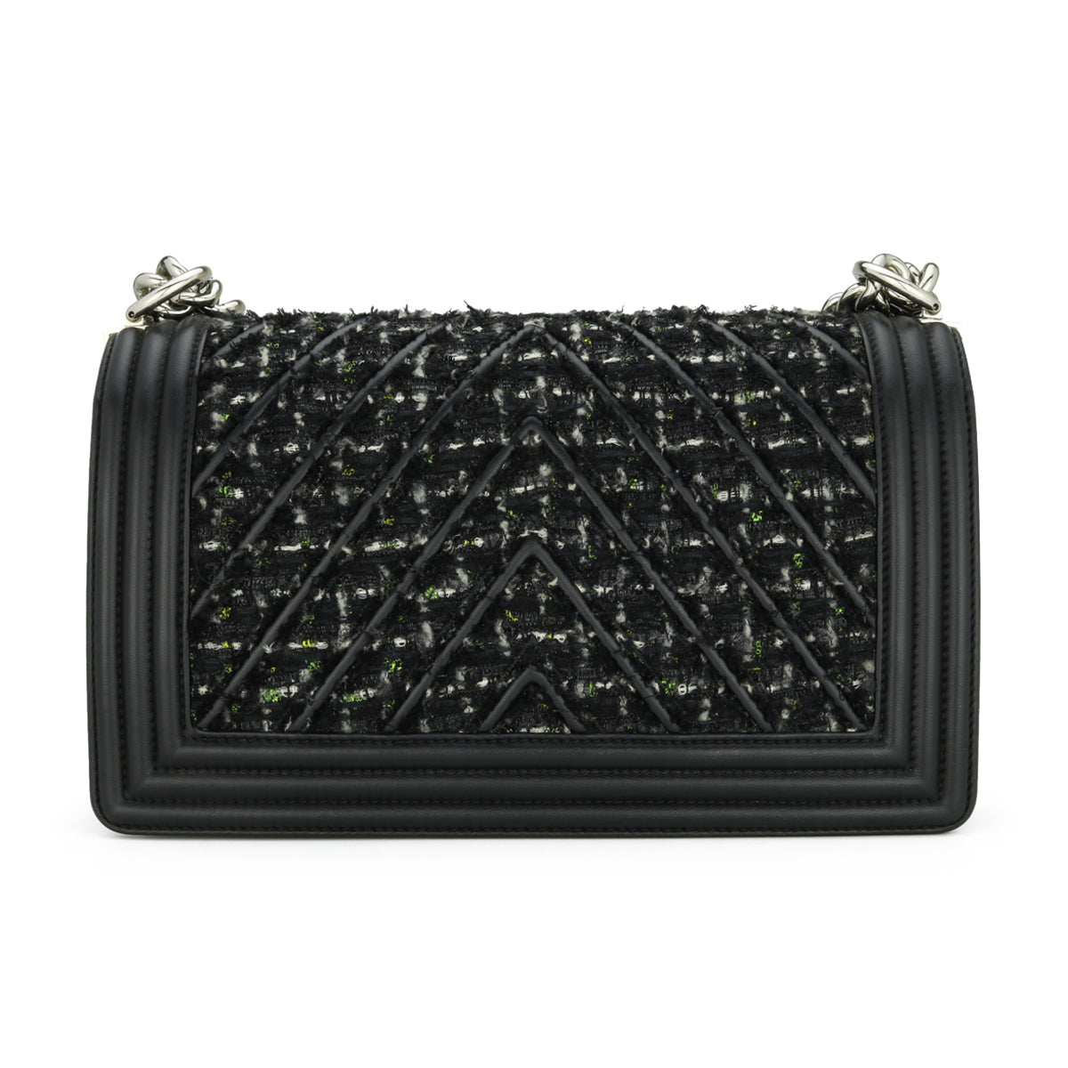 Chanel Old Medium Chevron Boy Black Lambskin Tweed Silver Hardware 2017