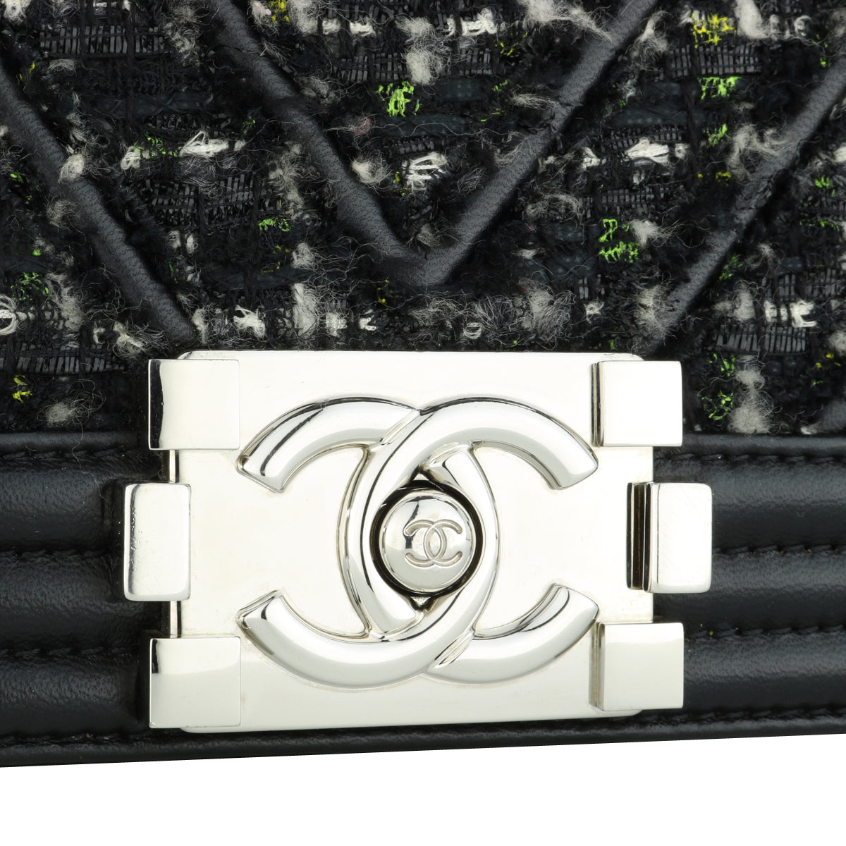 Chanel Old Medium Chevron Boy Black Lambskin Tweed Silver Hardware 2017