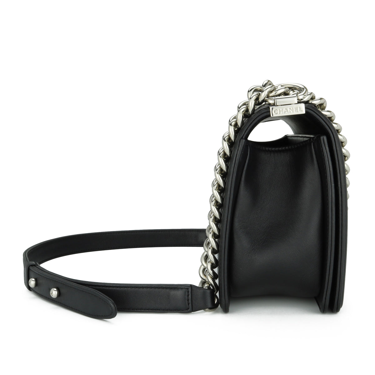 Chanel Old Medium Chevron Boy Black Lambskin Tweed Silver Hardware 2017