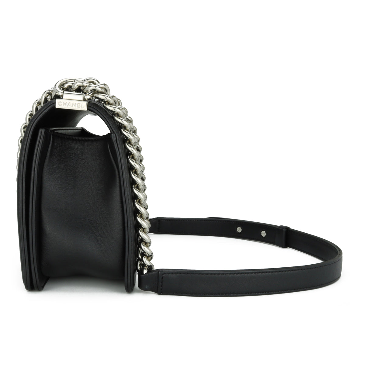 Chanel Old Medium Chevron Boy Black Lambskin Tweed Silver Hardware 2017