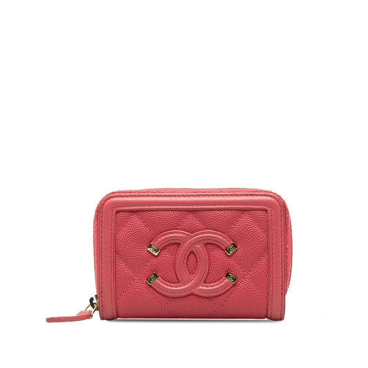 Chanel CC Caviar Filigree Zip Around Small Wallet (SHG-RL0vgx)