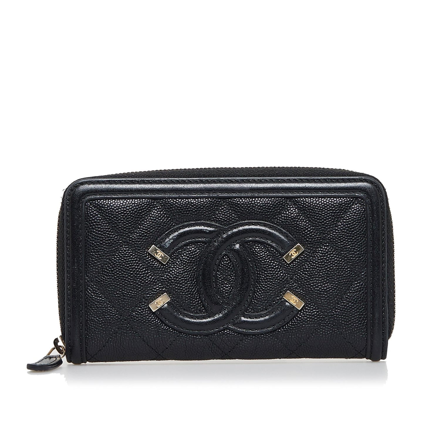 Chanel CC Caviar Filigree Zip Around Wallet (SHG-miZ2He)