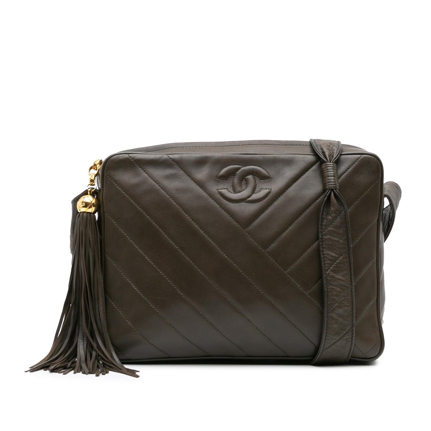 Chanel CC Chevron Lambskin Tassel Crossbody