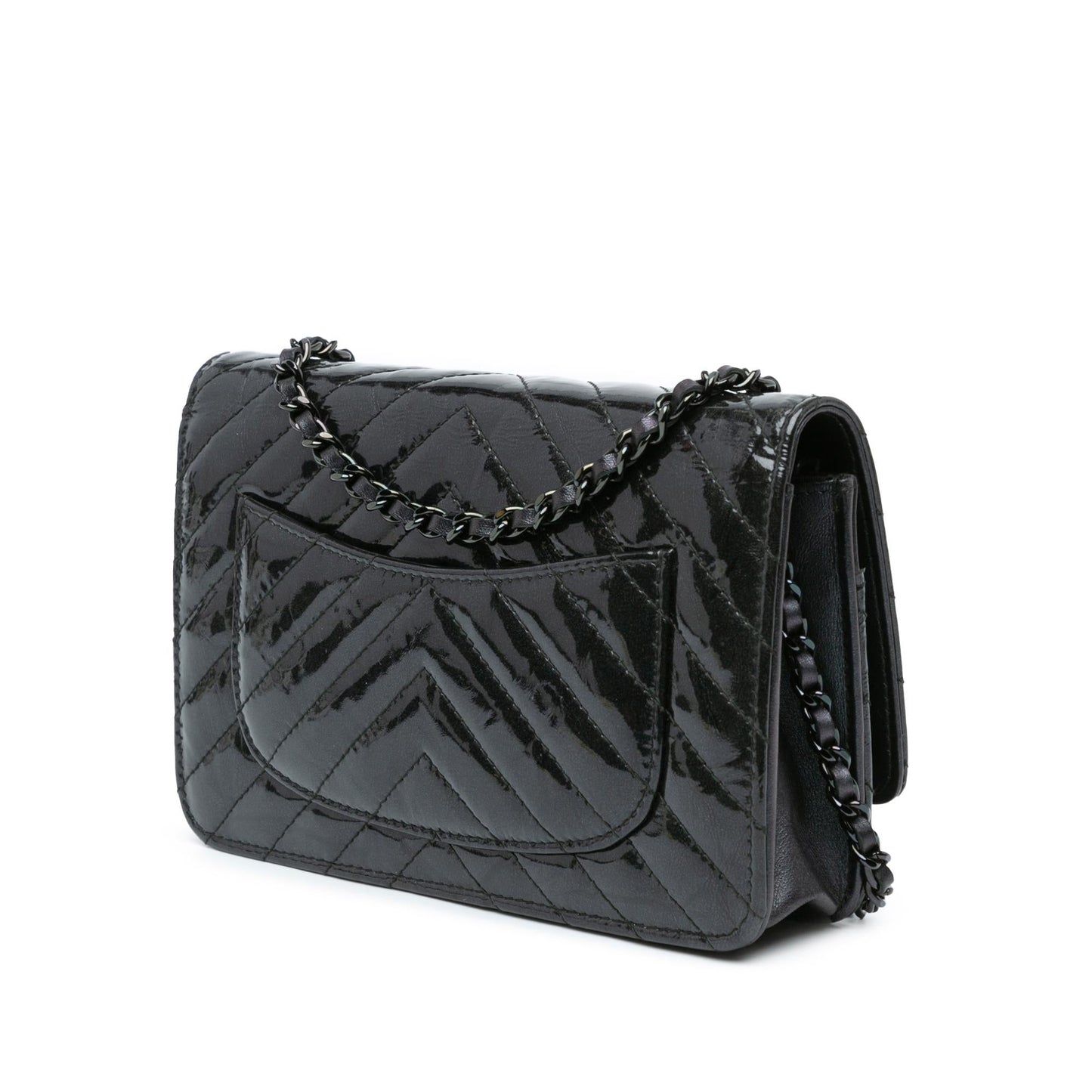 Chanel CC Chevron Quilted Crumpled Calfskin Wallet On Chain (SHG-Ad87DZ)
