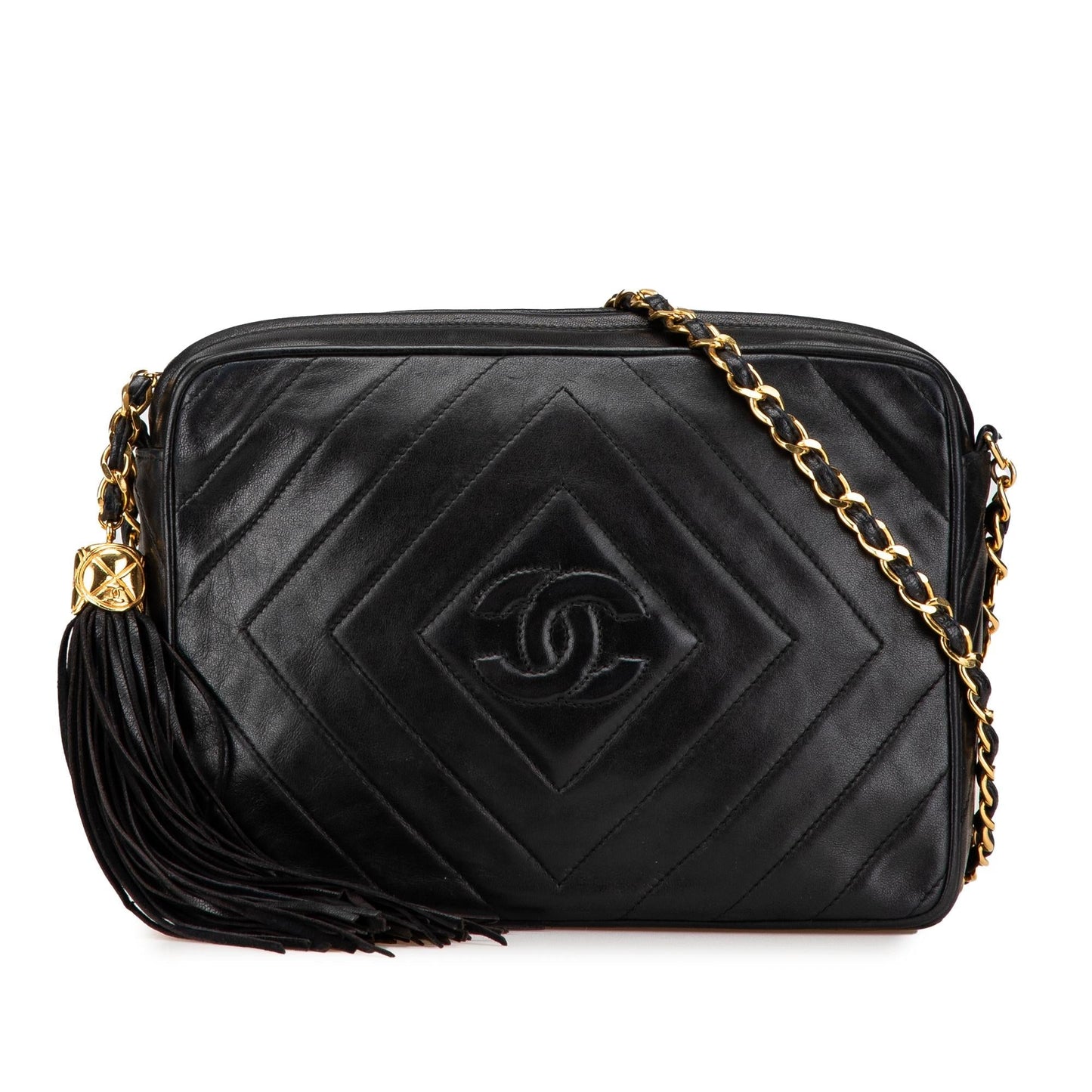 Chanel CC Chevron Quilted Lambskin Tassel Camera Case