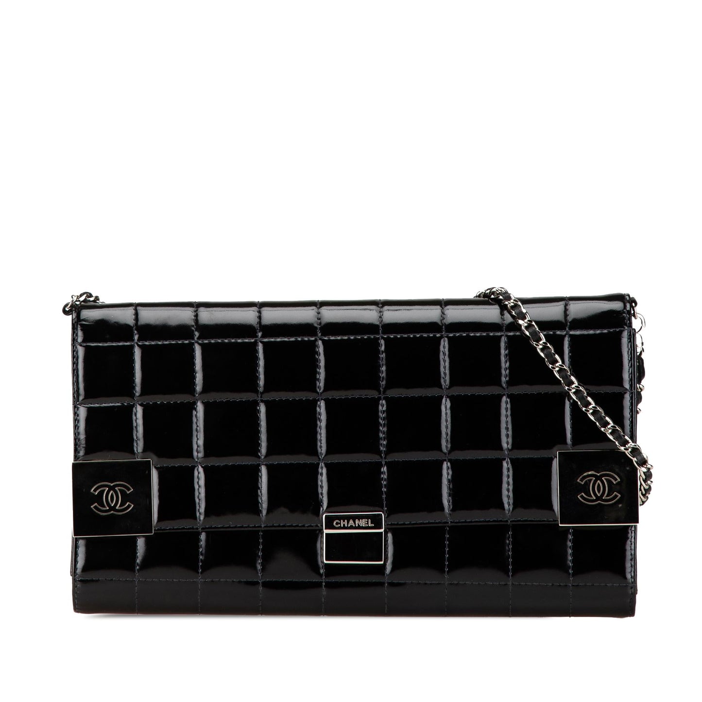 Chanel CC Chocolate Bar Patent Clutch on Chain