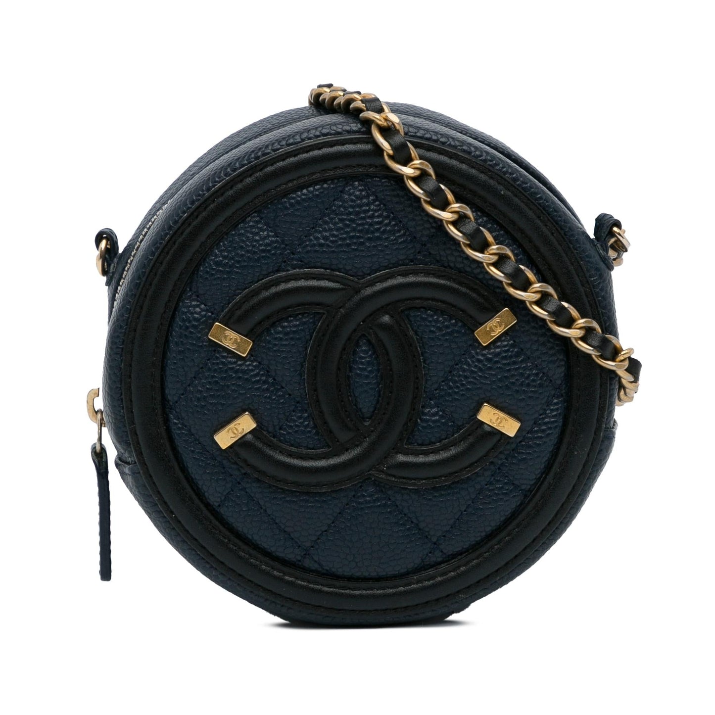 Chanel CC Filigree Caviar Round Crossbody Bag (SHG-iNuYvT)