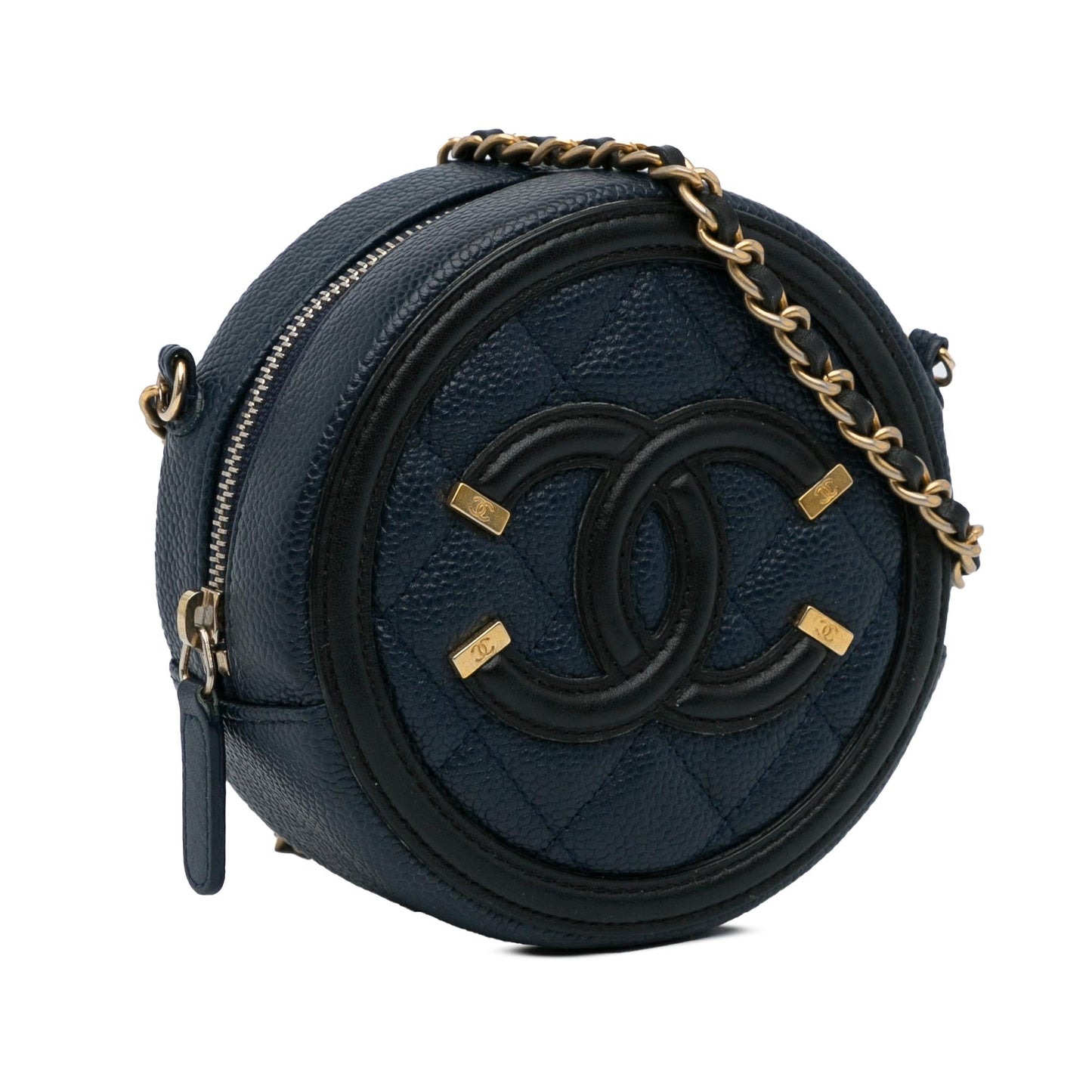 Chanel CC Filigree Caviar Round Crossbody Bag (SHG-iNuYvT)