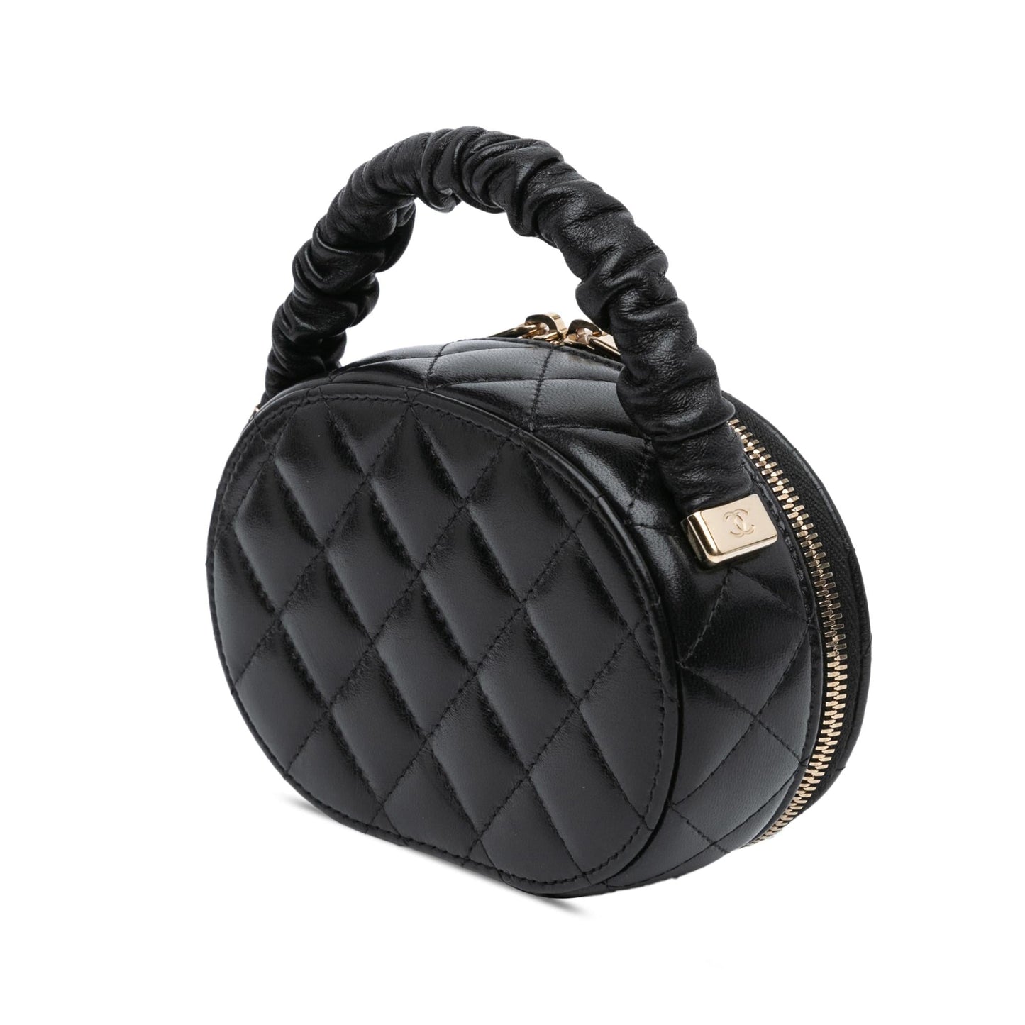 Chanel CC Lambskin Ruched Oval Top Handle Bag (SHG-tKjIpn)