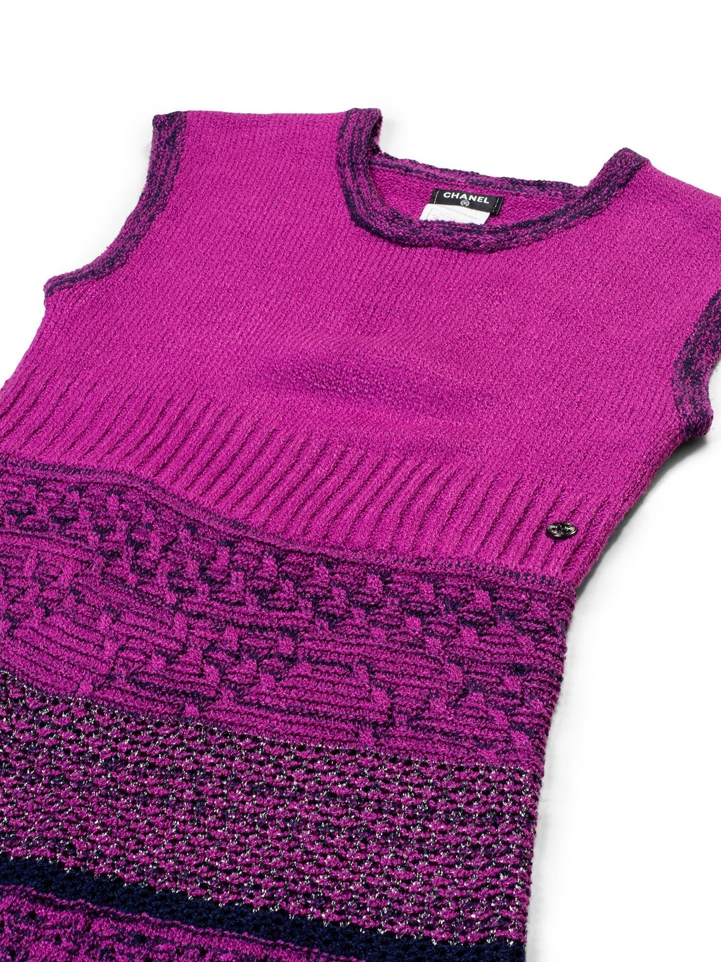 Chanel CC Logo Knitted Sparkly Dress Purple