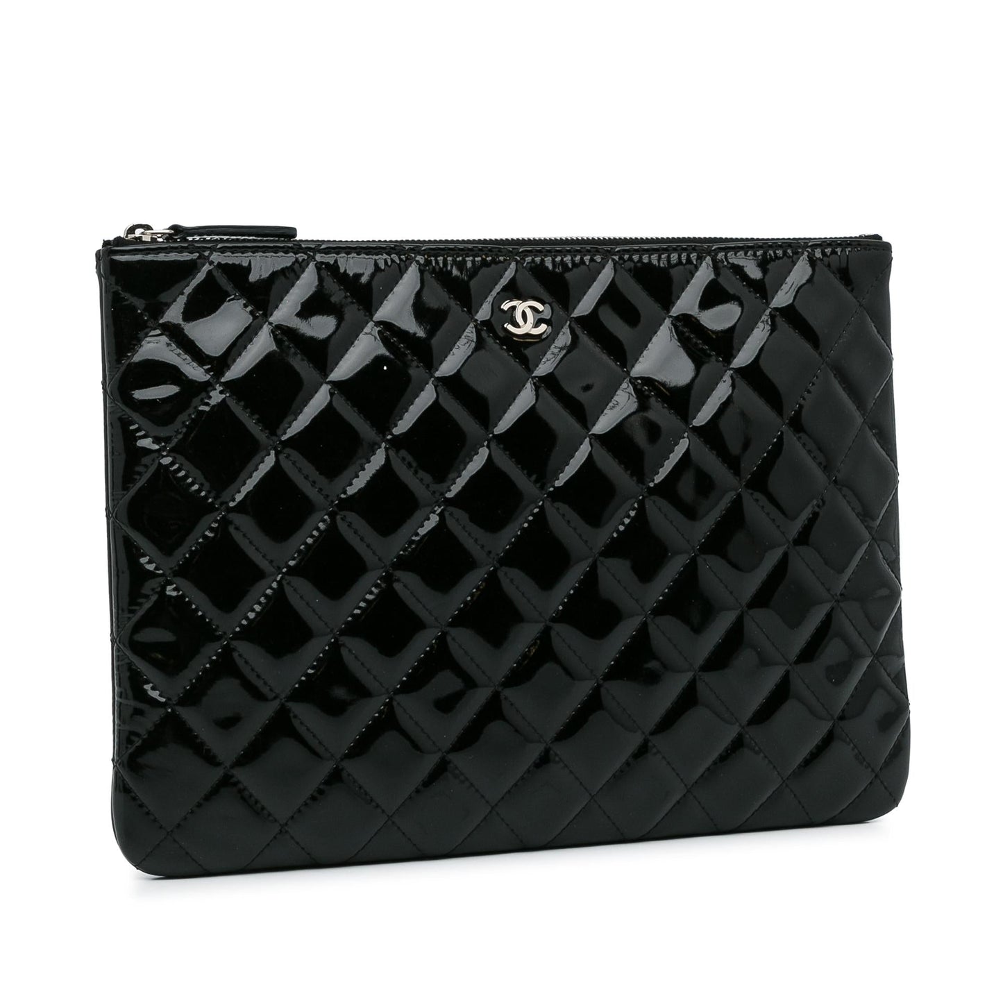Chanel CC Quilted Patent Leather Pouch