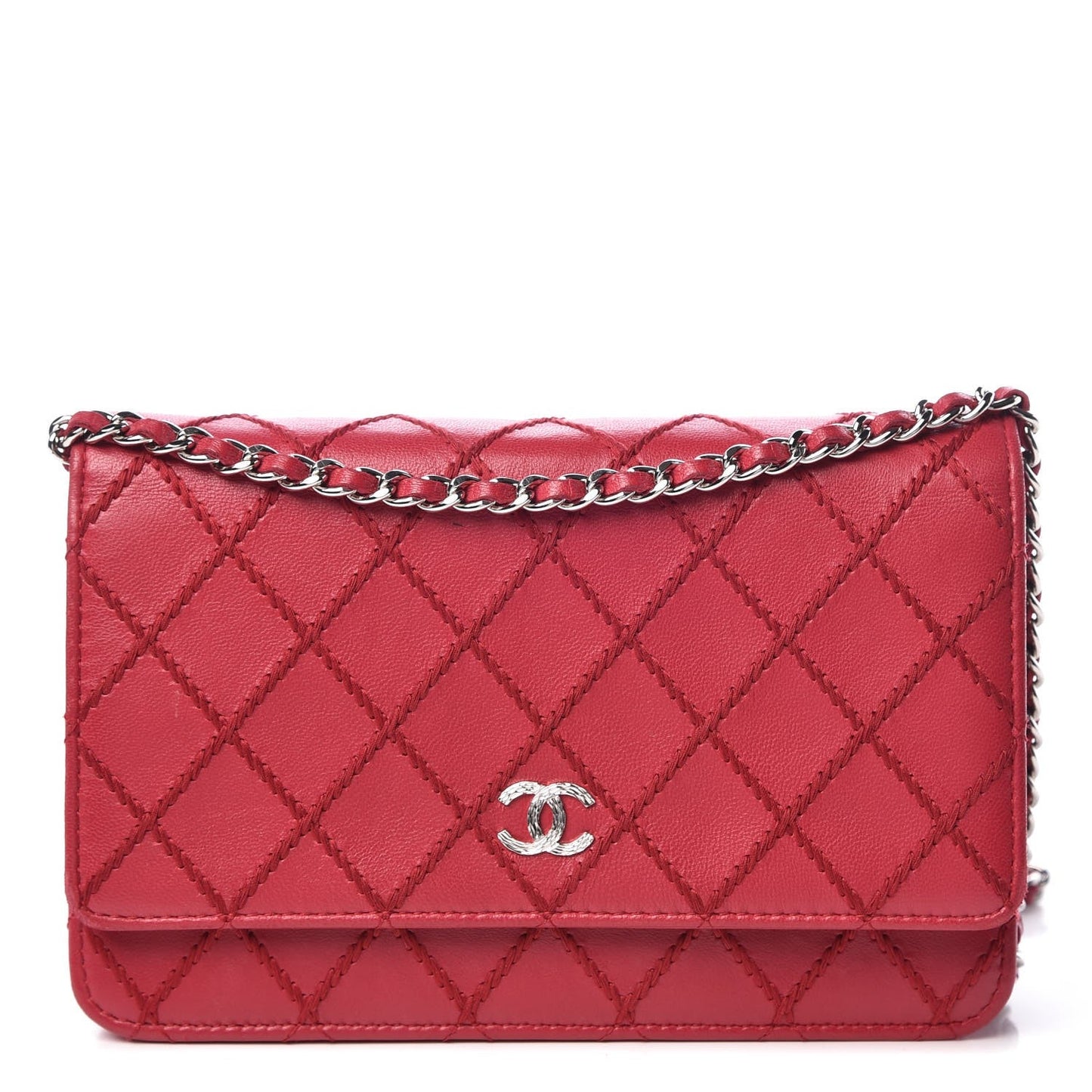 CHANEL CALFSKIN DIAMOND STITCH WALLET ON A CHAIN