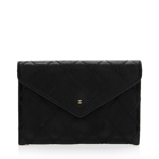 Chanel Calfskin Diamond Wild Stitch Envelope Wallet (SHF-pNxSvK)