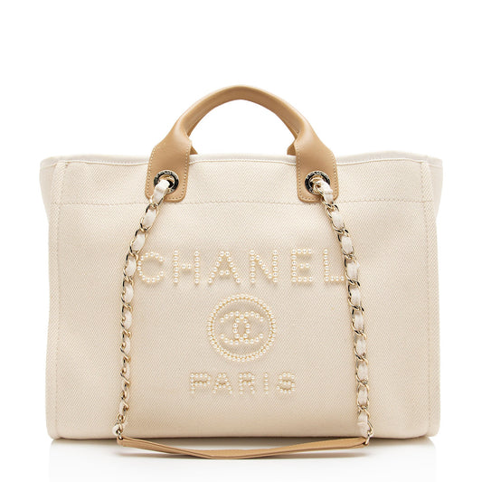 Chanel Canvas Pearl Deauville Medium Tote (SHF-Hmgrlc)