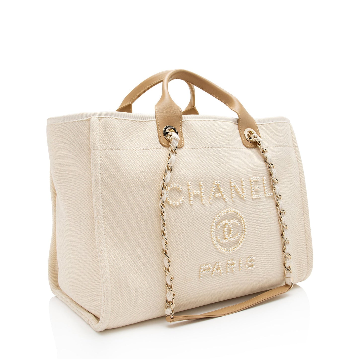 Chanel Canvas Pearl Deauville Medium Tote (SHF-Hmgrlc)