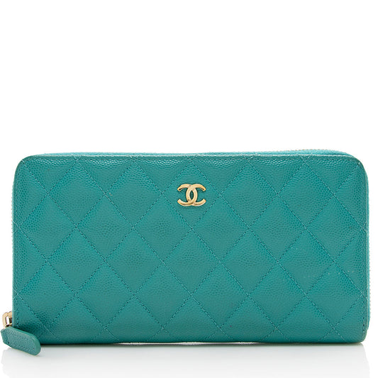 Chanel Caviar Leather CC Zip Around Wallet (SHF-16722)