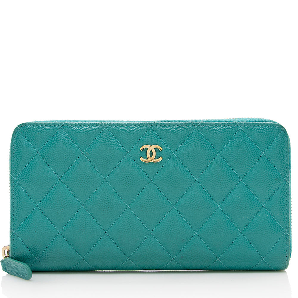 Chanel Caviar Leather CC Zip Around Wallet (SHF-16722)