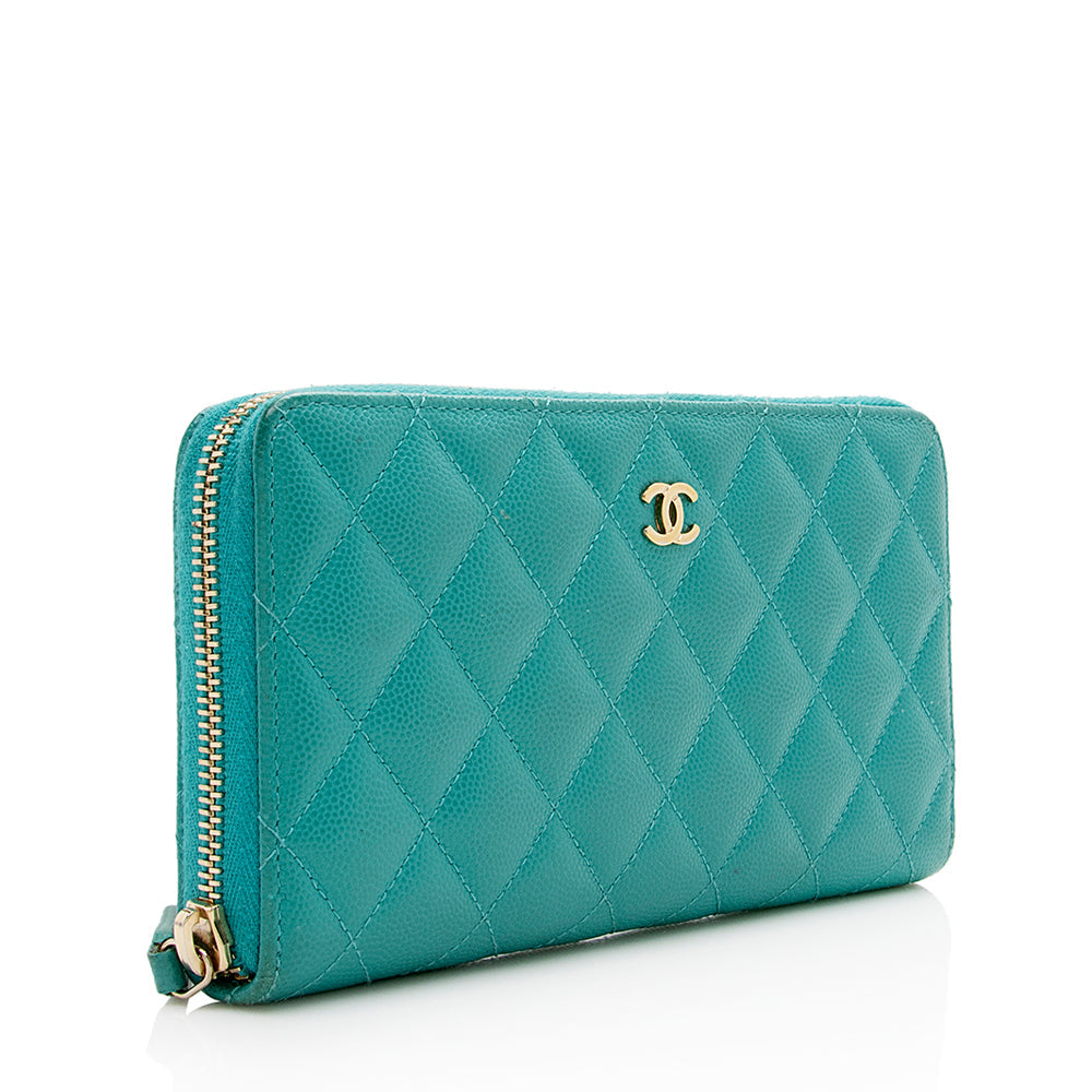 Chanel Caviar Leather CC Zip Around Wallet (SHF-16722)