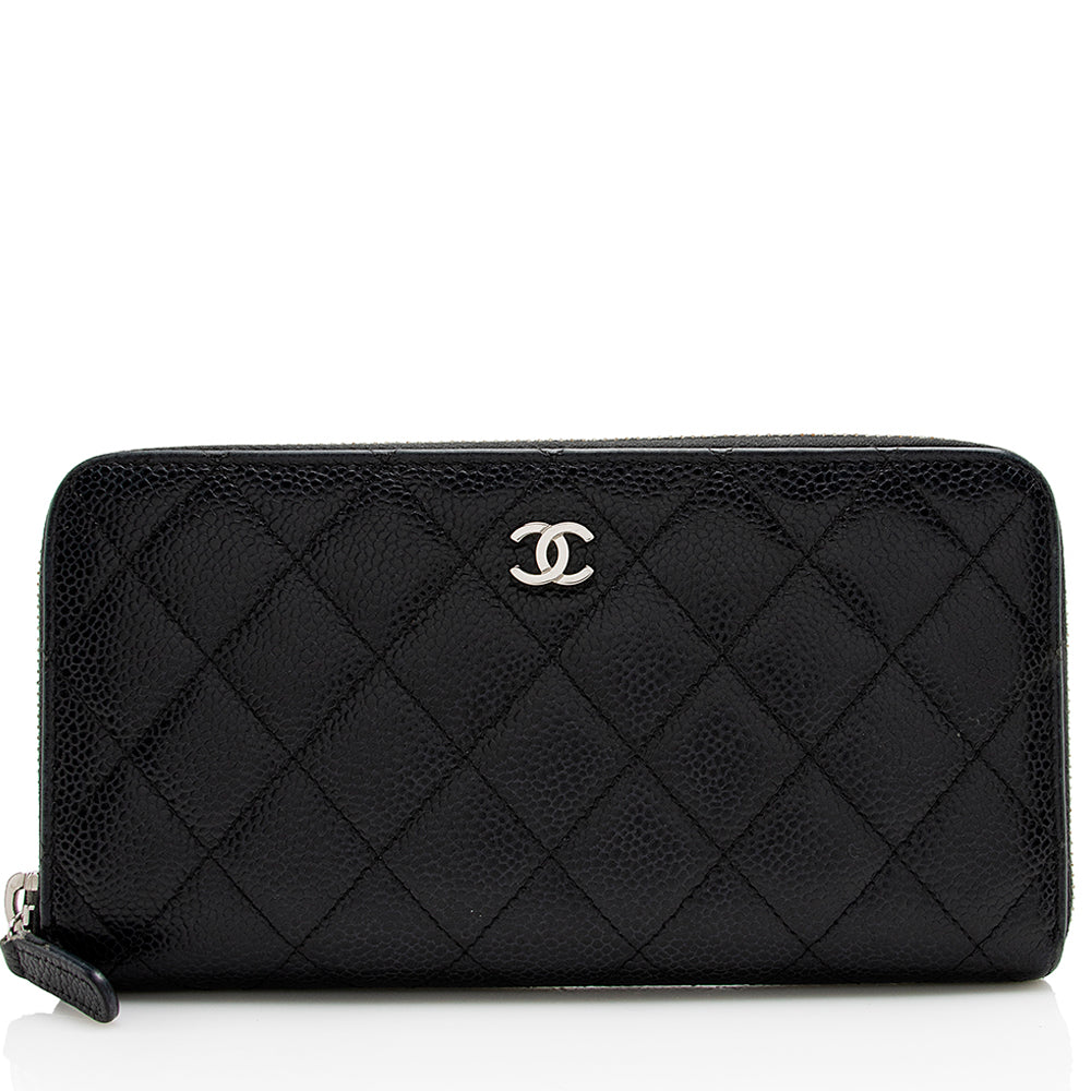 Chanel Caviar Leather CC Zip Around Wallet (SHF-21319)