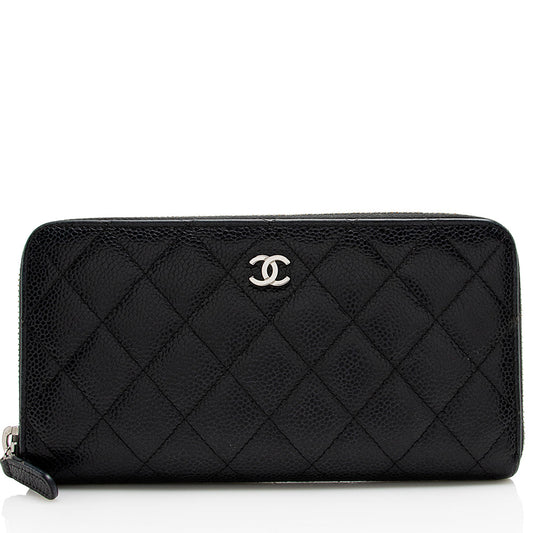 Chanel Caviar Leather CC Zip Around Wallet (SHF-21319)