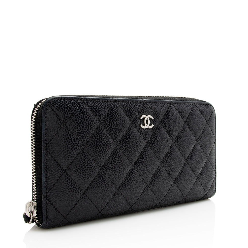 Chanel Caviar Leather CC Zip Around Wallet (SHF-21319)