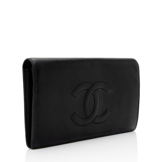 Chanel Caviar Leather Timeless CC Yen Wallet (SHF-ghvmN3)