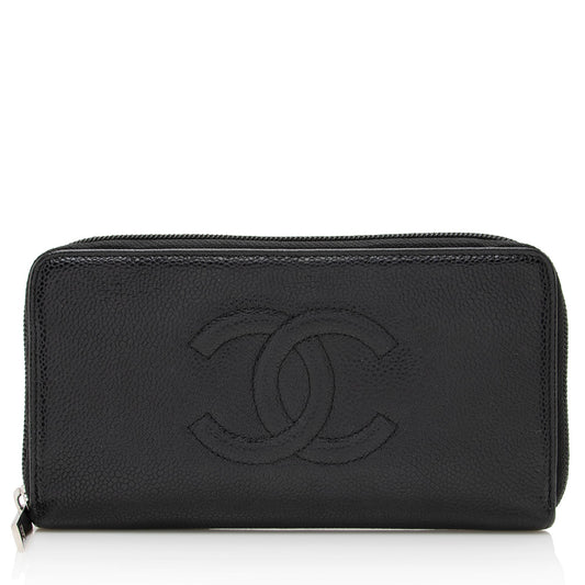 Chanel Caviar Leather Timeless Zip Around Wallet (SHF-22219)