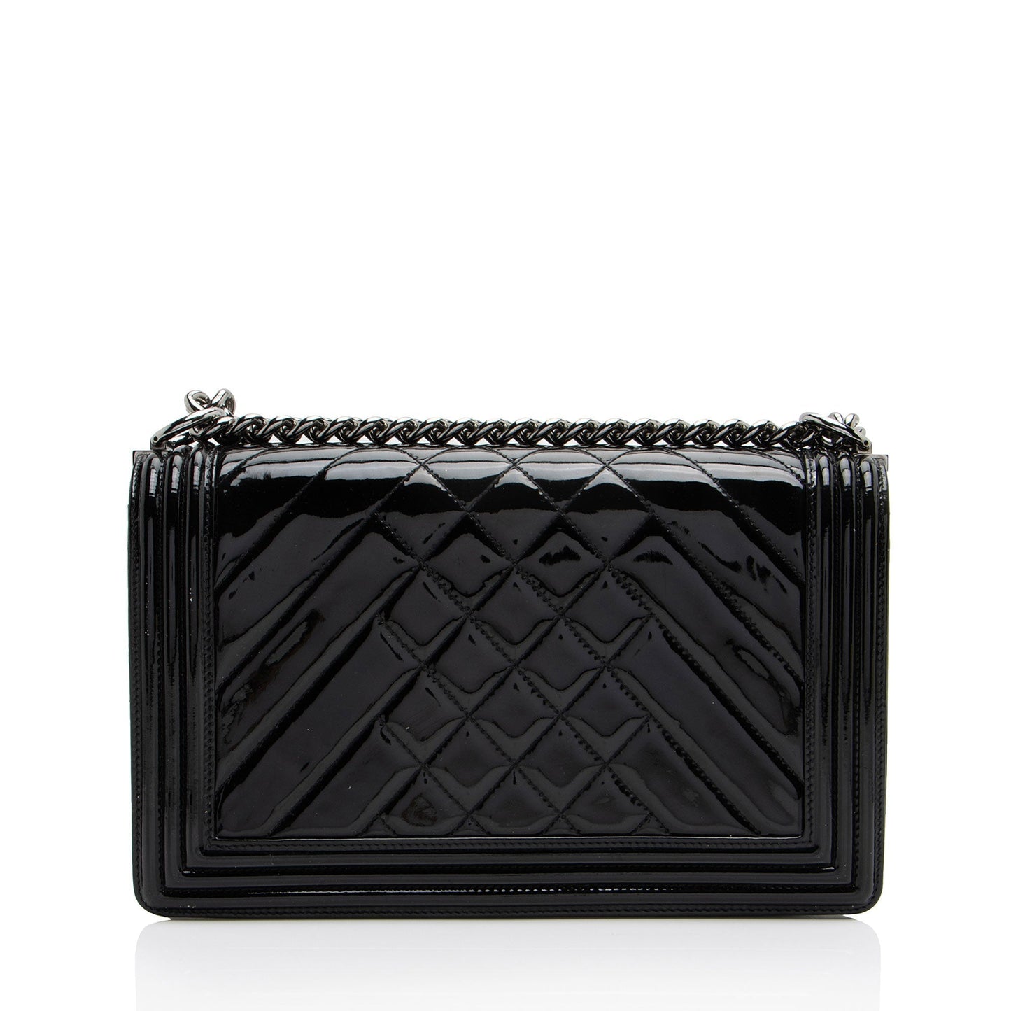 Chanel Chevron Patent Leather New Medium Boy Bag (SHF-NB6JRi)