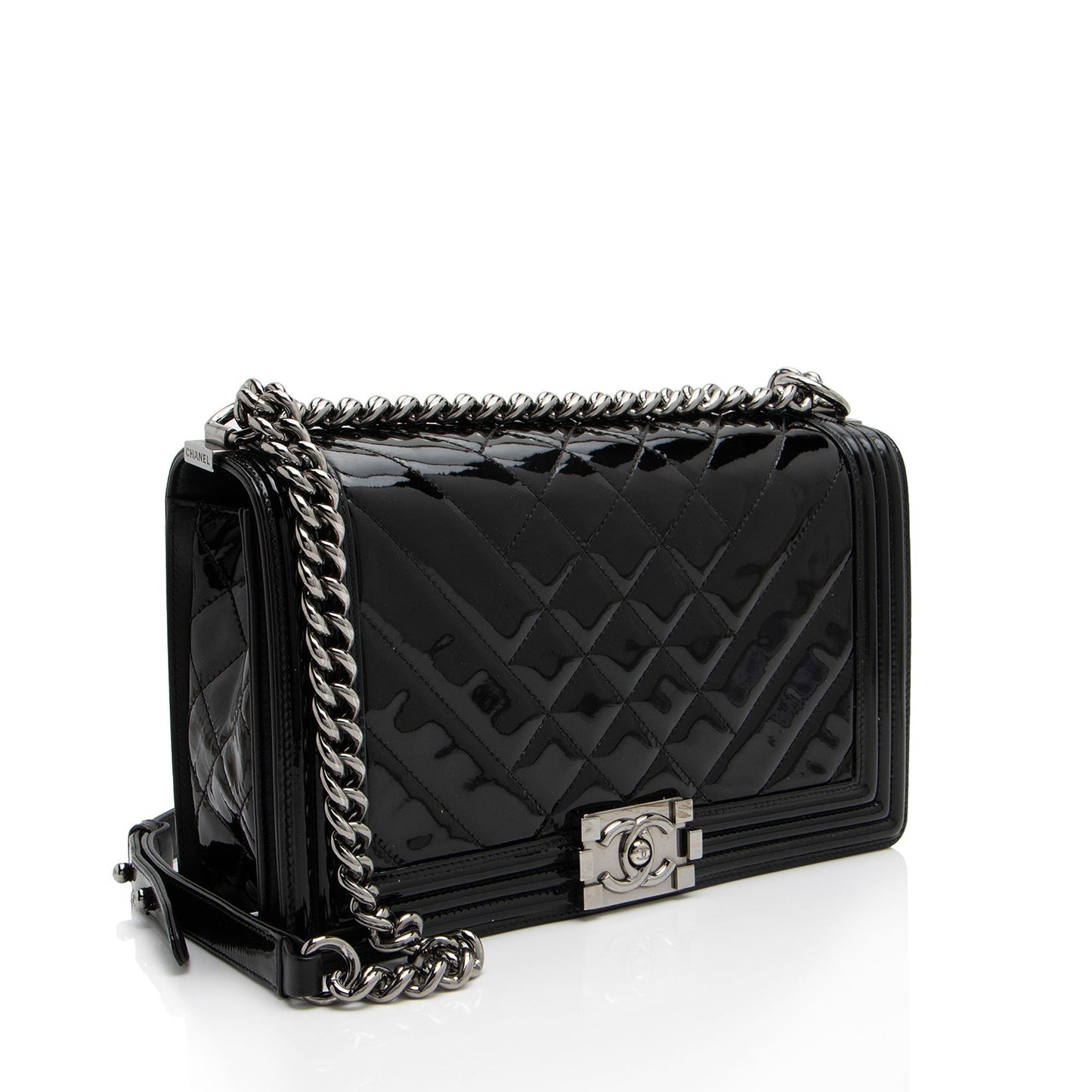 Chanel Chevron Patent Leather New Medium Boy Bag (SHF-NB6JRi)